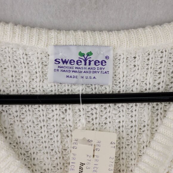 Vintage 90s Sweetree V-Neck Knit Sweater Wide Yellow Stripe Cotton Med Deadstock - Picture 2 of 7